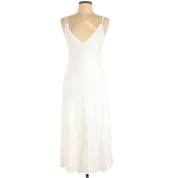 SANDRO Bluan ribbed knit scalloped hem white strappy midi dress Size 3 L NEW - Picture 1 of 5